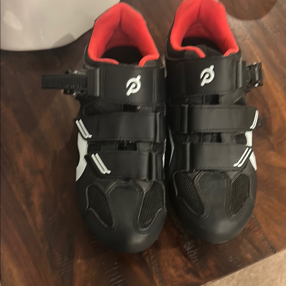 Peloton Black and Red Athletic Cycling Shoes with Velcro Straps